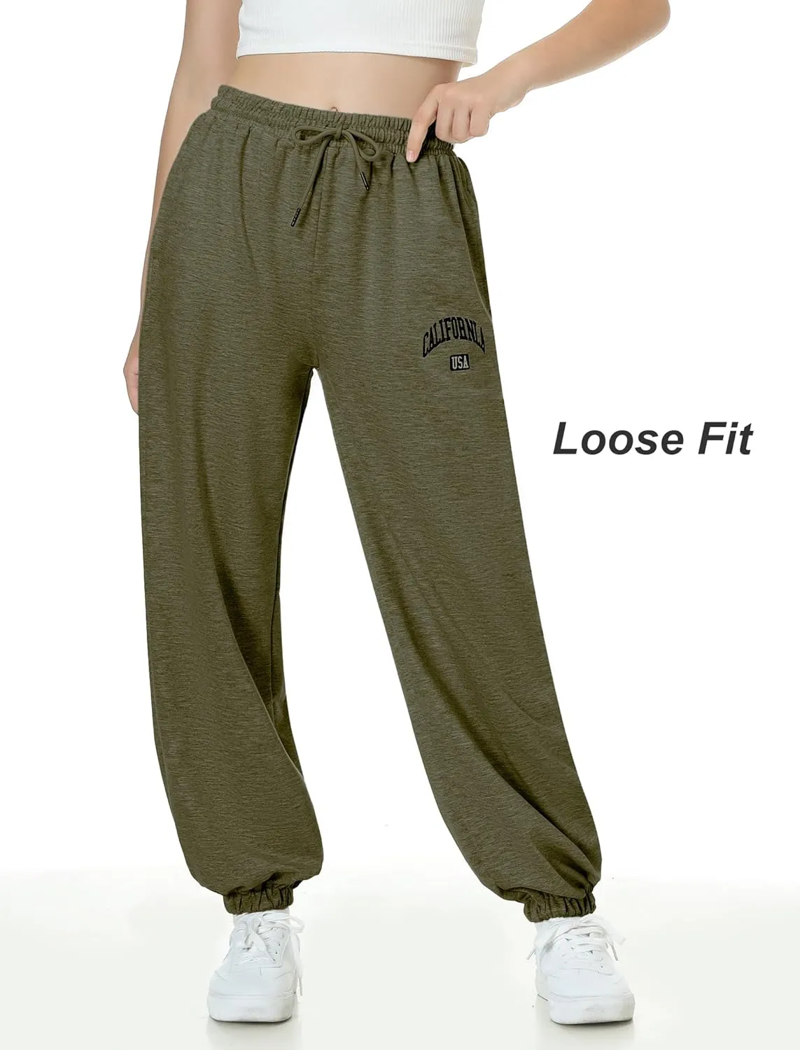 EXARUS 3 Pack Girls Sweatpants Letter Graphic Print with Pockets Sweat Pants High Waisted Cute Joggers 6-14Y
