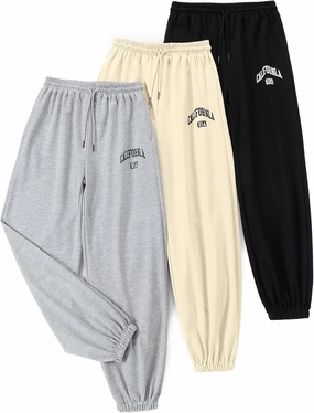 EXARUS 3 Pack Girls Sweatpants Letter Graphic Print with Pockets Sweat Pants High Waisted Cute Joggers 6-14Y