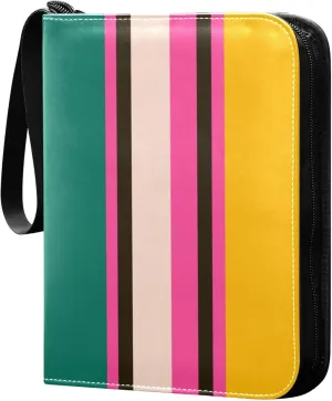 Exnundod 4 Pocket Trading Card Binder Bright Vertical Stripes PU Leather Card Collection Binder Colorful 400 Cards Organizer Binder Collectible Trading Card Albums for Sports Game Card