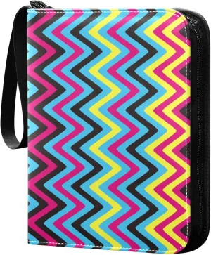 Exnundod 4 Pocket Trading Card Binder Colorful Chevron Lines PU Leather Card Collection Binder Stripes 400 Cards Organizer Binder Collectible Trading Card Albums for Sports Game Card