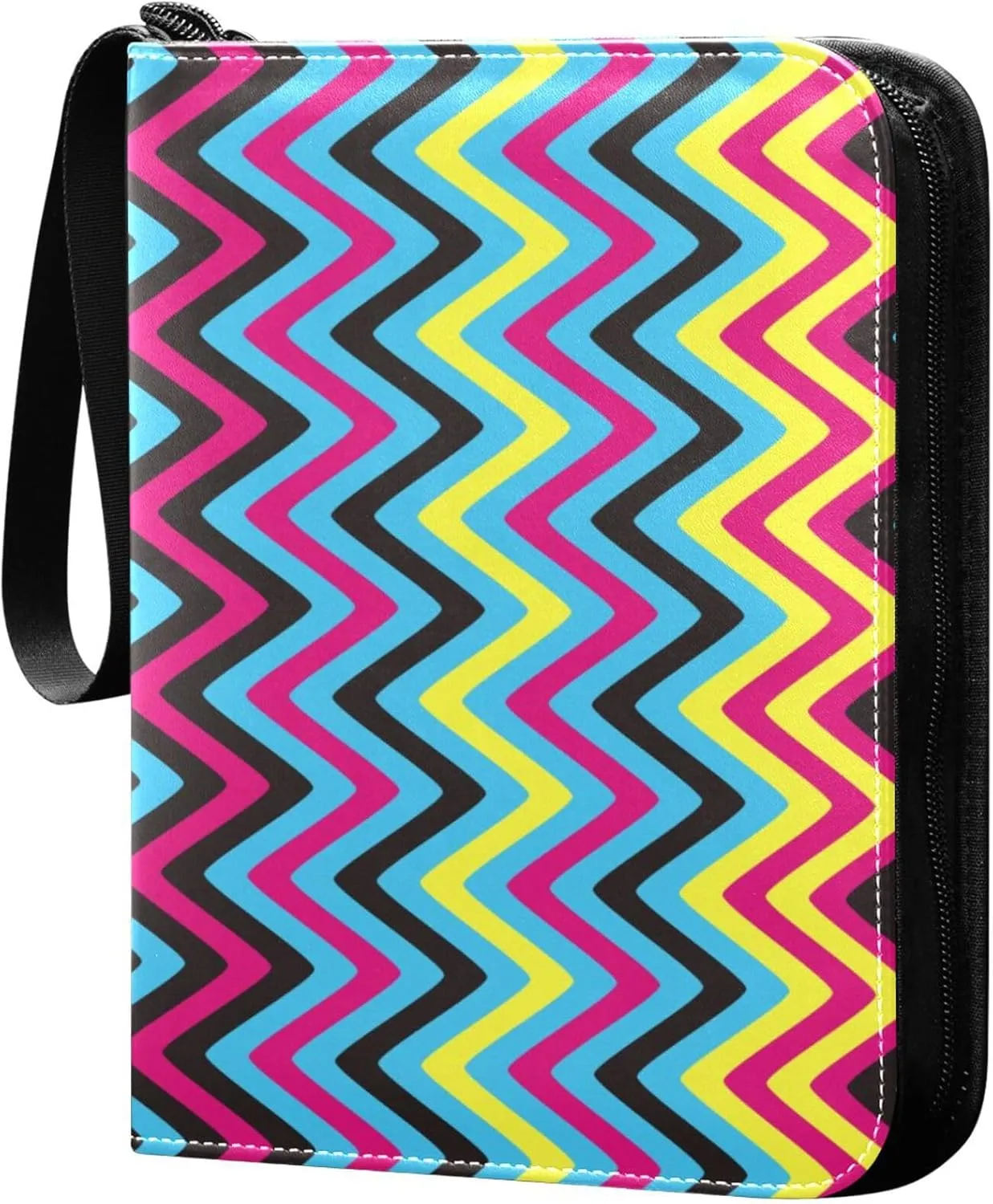 Exnundod 4 Pocket Trading Card Binder Colorful Chevron Lines PU Leather Card Collection Binder Stripes 400 Cards Organizer Binder Collectible Trading Card Albums for Sports Game Card