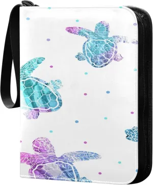Exnundod 4 Pocket Trading Card Binder Colorful Sea Turtles PU Leather Card Collection Binder Colorful Summer Sports Card Binder 400 Cards Organizer Trading Card Albums for Cards
