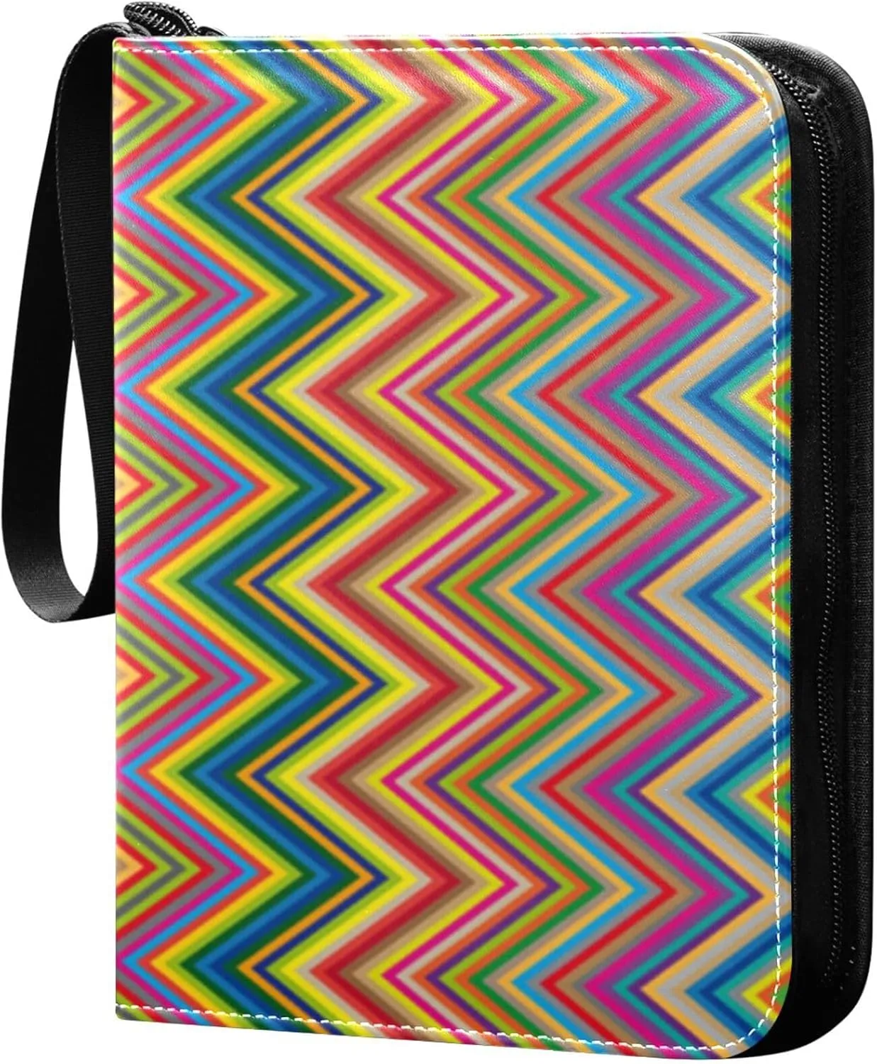 Exnundod 4 Pocket Trading Card Binder Colorful Zig Zag Stripes PU Leather Card Collection Binder Bright 400 Cards Organizer Binder Collectible Trading Card Albums for Sports Game Card