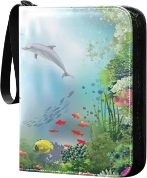 Exnundod 4 Pocket Trading Card Binder Dolphins and Turtles PU Leather Card Collection Binder Colorful Ocean Animals Sports Card Binder 400 Cards Organizer Trading Card Albums for Cards