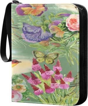 Exnundod 4 Pocket Trading Card Binder Exotic Birds Flowers, PU Leather Card Collection Binder Colorful Spring 400 Cards Organizer Binder Collectible Trading Card Albums for Sports Game Card