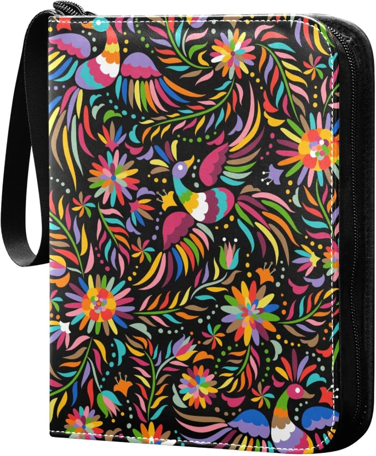 Exnundod 4 Pocket Trading Card Binder Mexico Colorful Bird PU Leather Card Collection Binder Ethnic Pattern 400 Cards Organizer Binder Collectible Trading Card Albums for Sports Game Card