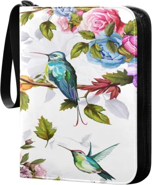 Exnundod 4 Pocket Trading Card Binder Spring Hummingbird Summer, PU Leather Card Collection Binder Colorful Peony Flowers 400 Cards Organizer Binder Collectible Trading Card Albums for Sports Game Ca