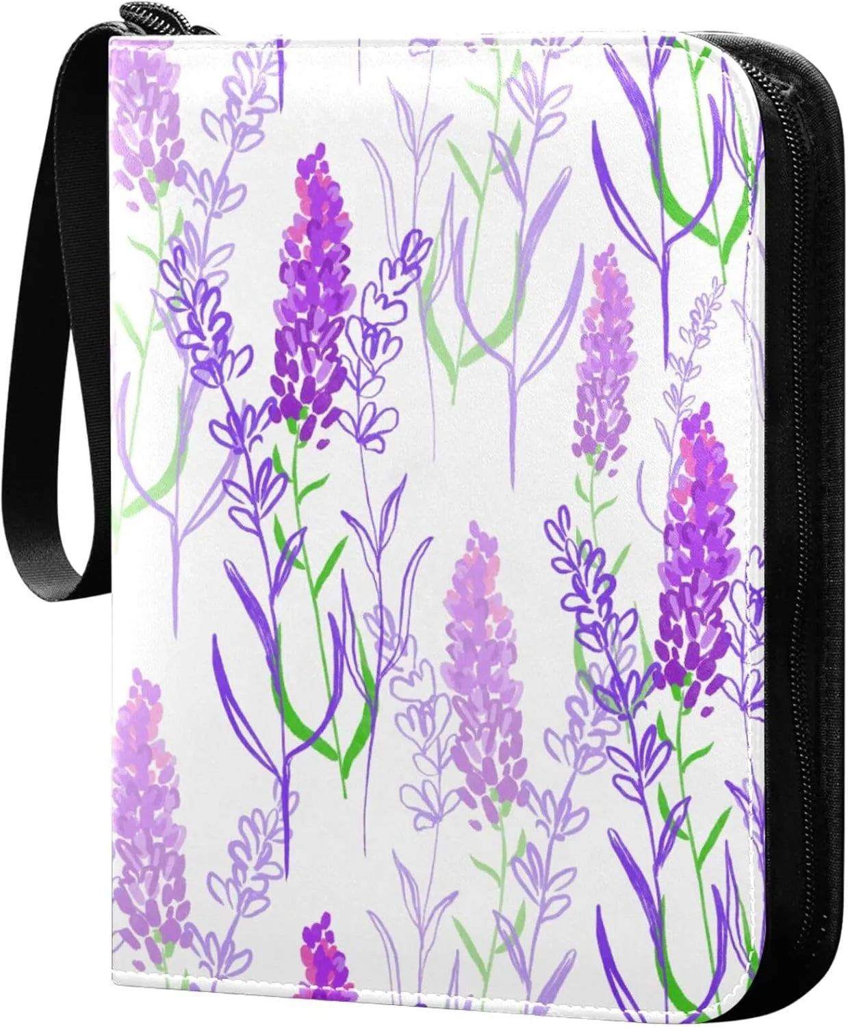 Exnundod 4 Pocket Trading Card Binder Spring Lavender Purple PU Leather Card Collection Binder Flower Colorful 400 Cards Organizer Binder Collectible Trading Card Albums for Sports Game Card