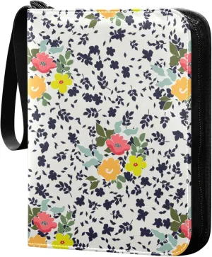 Exnundod 4 Pocket Trading Card Binder Vintage Small Flowers PU Leather Card Collection Binder Colorful Wildflower 400 Cards Organizer Binder Collectible Trading Card Albums for Sports Game Card