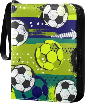Exnundod Abstract Colorful Soccer Ball Trading Card Binder for Cards, Card Album 4-Pockets for 400 Cards with Removable Sleeves PU Baseball Card Holder Football Sports Card Collection