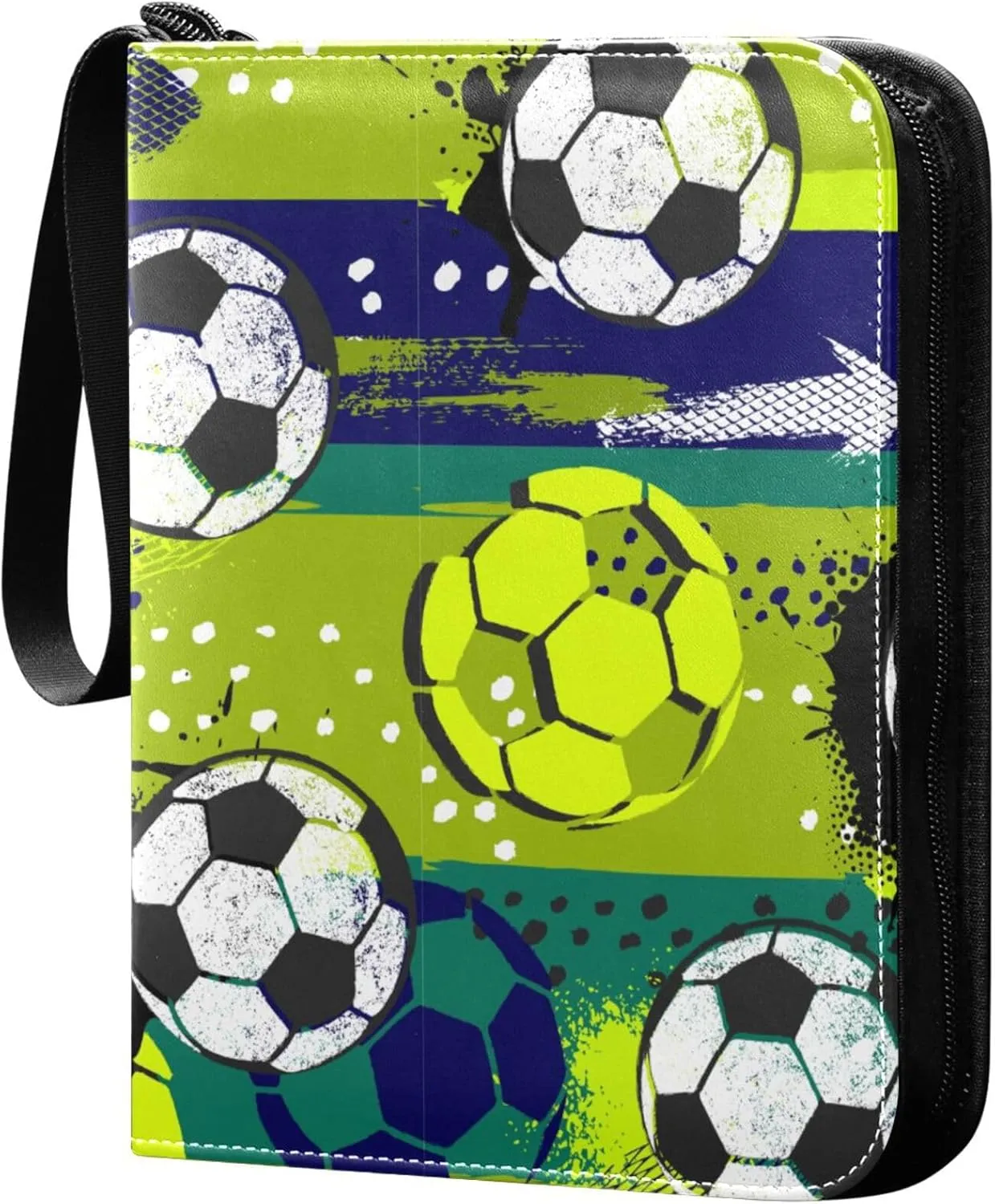 Exnundod Abstract Colorful Soccer Ball Trading Card Binder for Cards, Card Album 4-Pockets for 400 Cards with Removable Sleeves PU Baseball Card Holder Football Sports Card Collection
