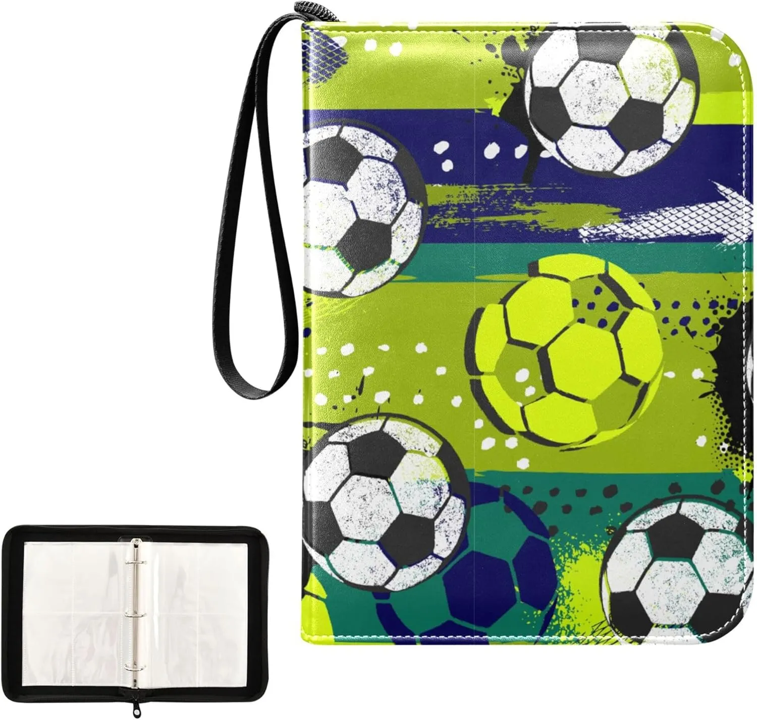 Exnundod Abstract Colorful Soccer Ball Trading Card Binder for Cards, Card Album 4-Pockets for 400 Cards with Removable Sleeves PU Baseball Card Holder Football Sports Card Collection