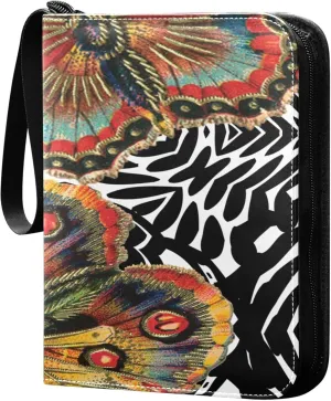 Exnundod Abstract Leopard Colorful Butterflies Trading Card Binder for Cards, Card Album 4-Pockets for 400 Cards with Removable Sleeves PU Baseball Card Holder Football Sports Card Collection