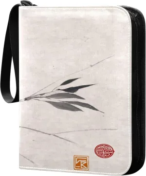 Exnundod Bamboo Bird Ink Trading Card Binder for Cards, Japanese Painting Card Album 4-Pockets for 400 Cards with Removable Sleeves PU Baseball Card Holder Football Sports Card Collection