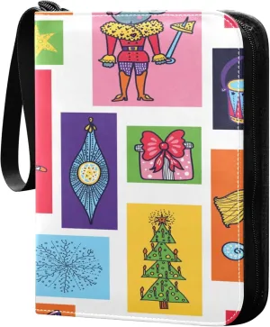 Exnundod Christmas Nutcracker Pattern Trading Card Binder for Cards, Colorful Card Album 4-Pockets for 400 Cards with Removable Sleeves PU Baseball Card Holder Football Sports Card Collection