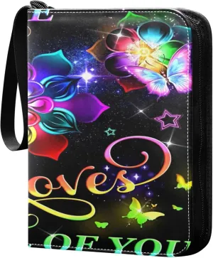Exnundod Colorful Butterfly Trading Card Binder for Cards, Valentine Quotes Card Album 4-Pockets for 400 Cards with Removable Sleeves PU Baseball Card Holder Football Sports Card Collection