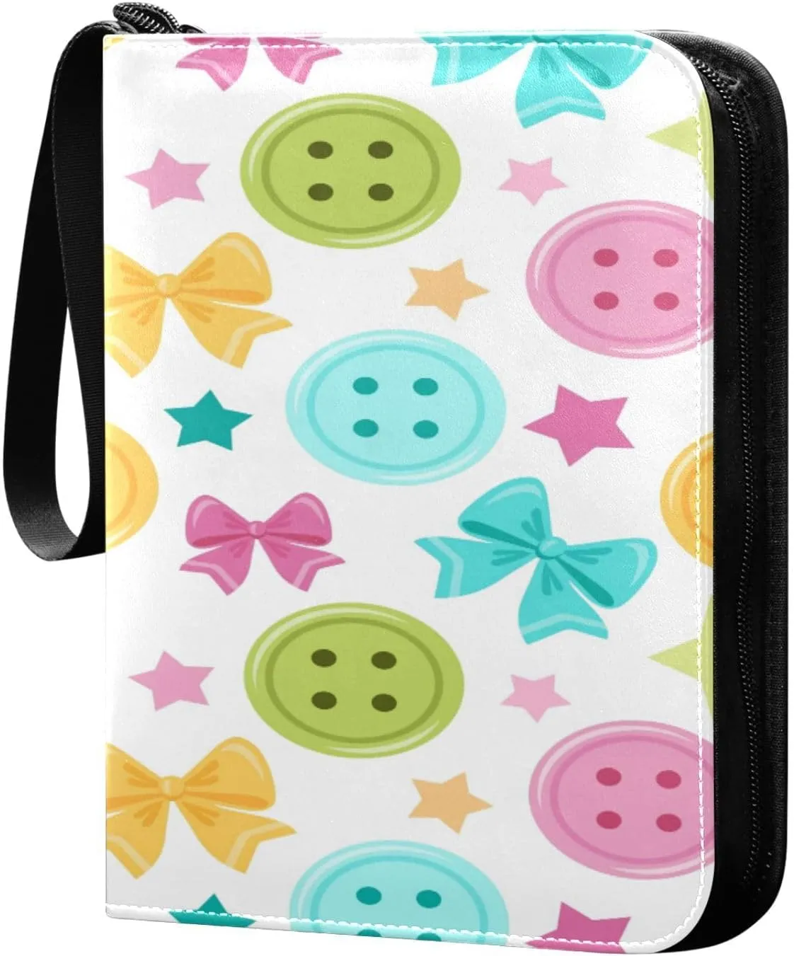 Exnundod Colorful Buttons Bows Stars Trading Card Binder for Cards Card Album 4-Pockets 400 Cards Removable Sleeves PU Baseball Card Holder Football Sports Card Collection
