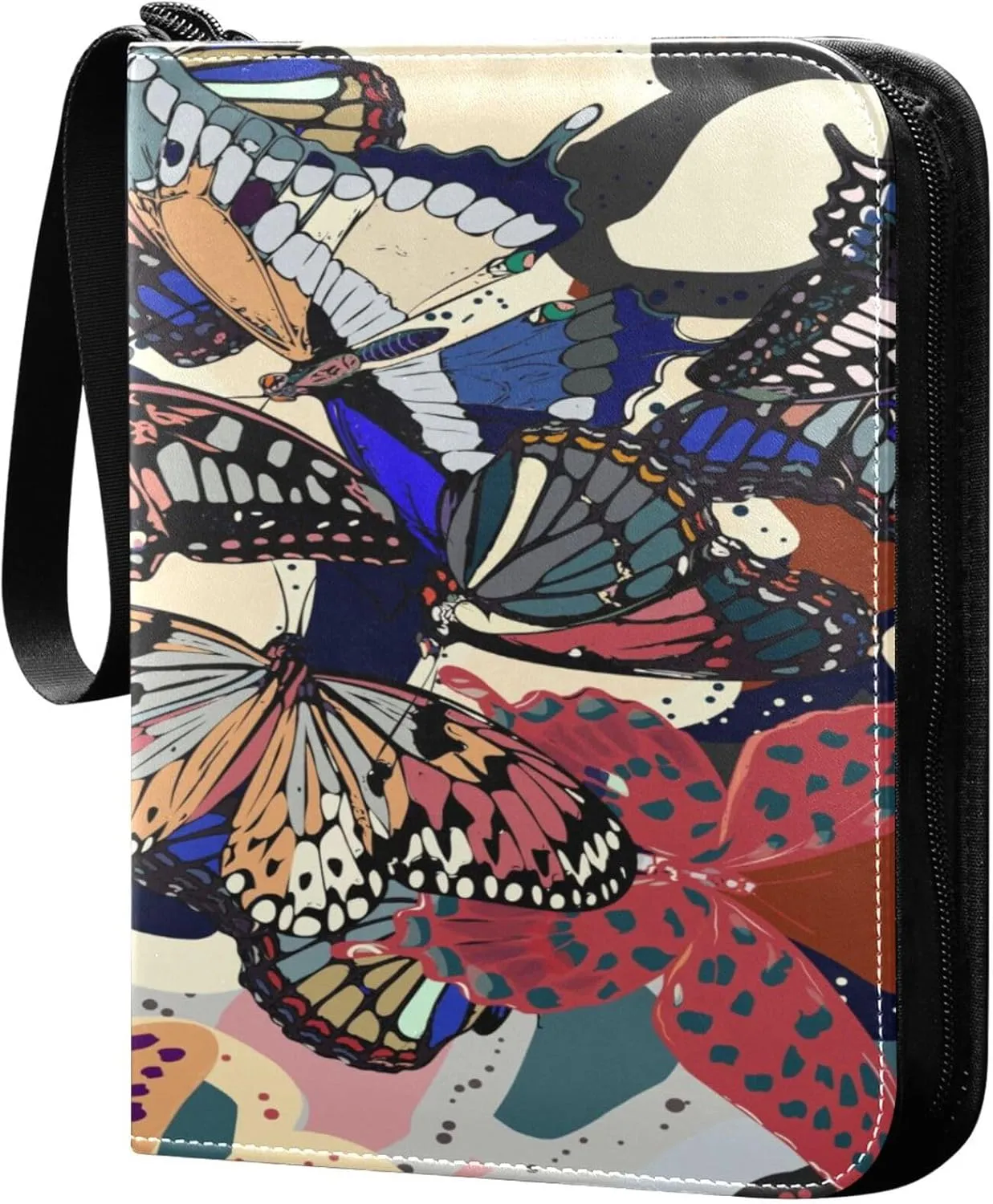 Exnundod Colorful Elegant Butterflies Trading Card Binder for Cards, Card Album 4-Pockets for 400 Cards with Removable Sleeves PU Baseball Card Holder Football Sports Card Collection