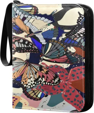 Exnundod Colorful Elegant Butterflies Trading Card Binder for Cards, Card Album 4-Pockets for 400 Cards with Removable Sleeves PU Baseball Card Holder Football Sports Card Collection