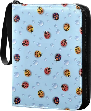 Exnundod Colorful Ladybugs Light Blue Trading Card Binder for Cards Card Album 4-Pockets 400 Cards Removable Sleeves PU Baseball Card Holder Football Sports Card Collection
