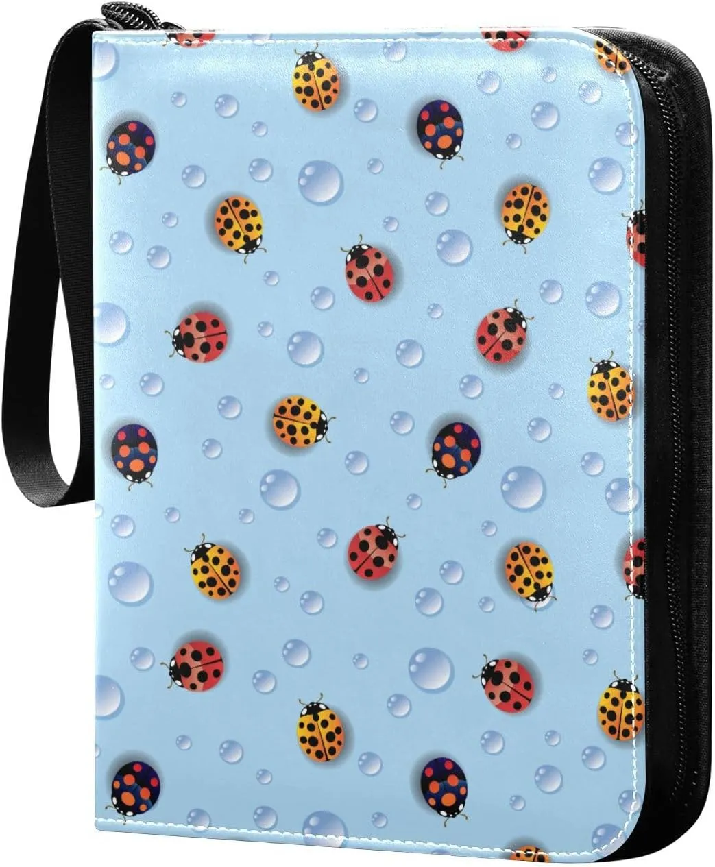 Exnundod Colorful Ladybugs Light Blue Trading Card Binder for Cards Card Album 4-Pockets 400 Cards Removable Sleeves PU Baseball Card Holder Football Sports Card Collection