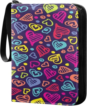 Exnundod Colorful Valentine's Day Trading Card Binder for Cards, Hearts Individuality Card Album 4-Pockets for 400 Cards with Removable Sleeves PU Baseball Card Holder Football Sports Card Collection