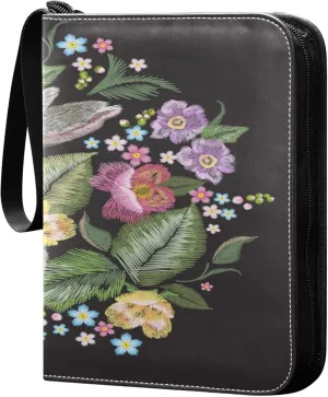 Exnundod Embroidery Floral Rabbit Trading Card Binder for Cards, Colorful Bouquet Bunny Card Album 4-Pockets for 400 Cards with Removable Sleeves PU Baseball Card Holder Football Sports Card Collecti
