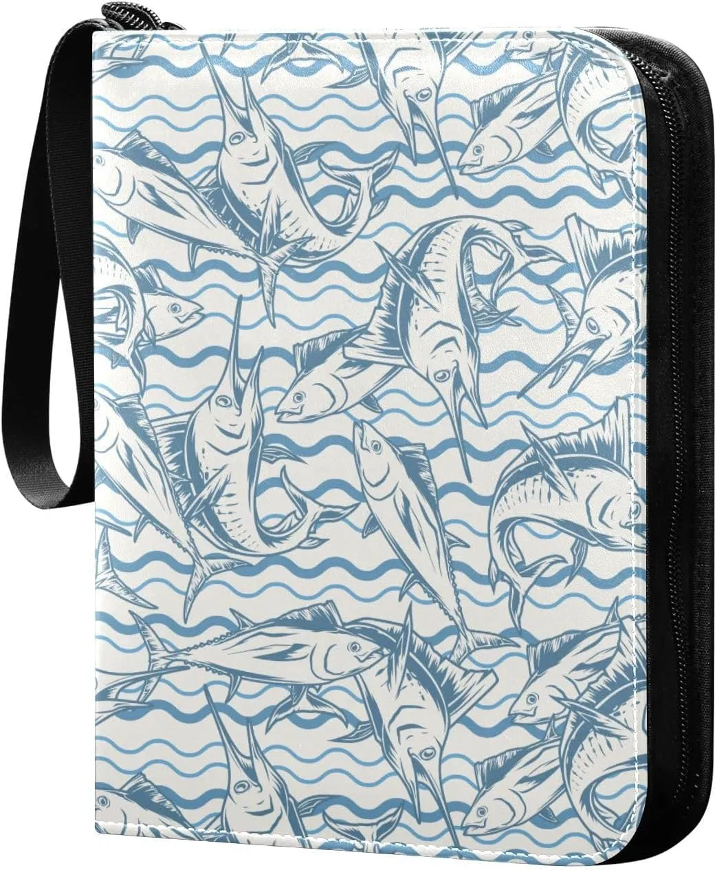 Exnundod Fish Colorful Trading Card Binder for Cards Marlin and Tuna Card Album 4-Pockets 400 Cards Removable Sleeves PU Baseball Card Holder Football Sports Card Collection
