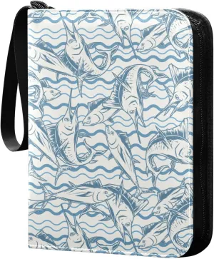 Exnundod Fish Colorful Trading Card Binder for Cards Marlin and Tuna Card Album 4-Pockets 400 Cards Removable Sleeves PU Baseball Card Holder Football Sports Card Collection
