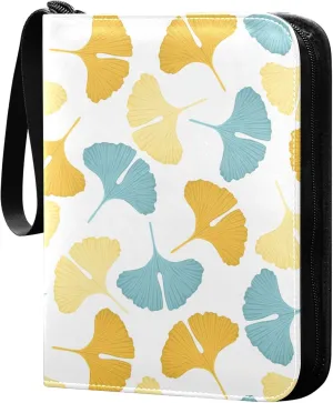 Exnundod Ginkgo Colorful Leaves Trading Card Binder for Cards, Card Album 4-Pockets for 400 Cards with Removable Sleeves PU Baseball Card Holder Football Sports Card Collection