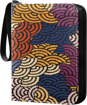 Exnundod Japanese Colorful Ethnic Folk Trading Card Binder for Cards, Card Album 4-Pockets for 400 Cards with Removable Sleeves PU Baseball Card Holder Football Sports Card Collection
