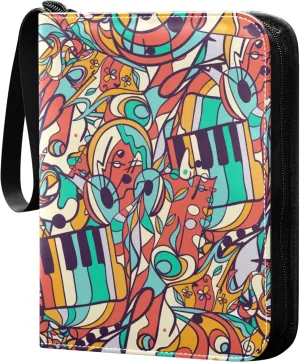 Exnundod Music Colorful Piano Trading Card Binder for Cards, Card Album 4-Pockets for 400 Cards with Removable Sleeves PU Baseball Card Holder Football Sports Card Collection