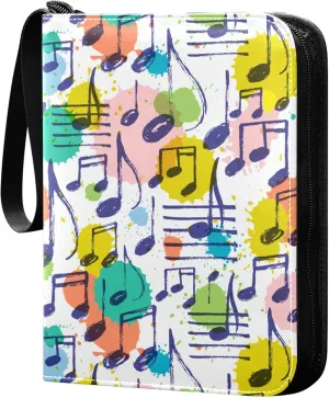 Exnundod Music Notes Bright Colorful Trading Card Binder for Cards, Card Album 4-Pockets for 400 Cards with Removable Sleeves PU Baseball Card Holder Football Sports Card Collection