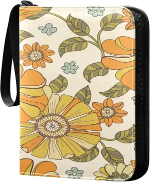 Exnundod Retro 70s Style Flower Trading Card Binder for Cards, Colorful Card Album 4-Pockets for 400 Cards with Removable Sleeves PU Baseball Card Holder Football Sports Card Collection
