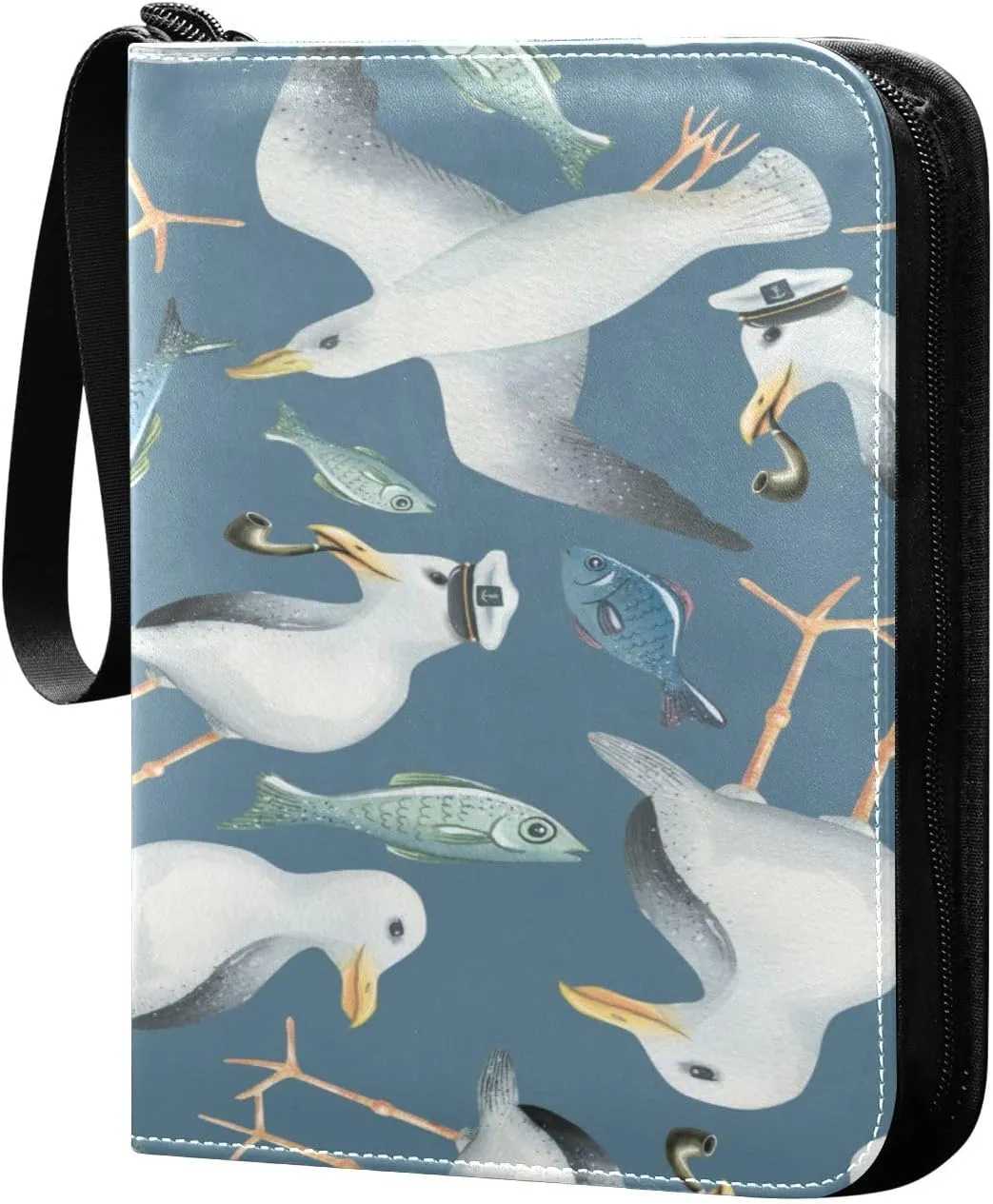 Exnundod Seagulls Fish and Pattern Trading Card Binder for Cards, Card Album 4-Pockets for 400 Cards with Removable Sleeves PU Baseball Card Holder Football Sports Card Collection
