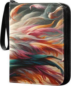 Exnundod Sport Card Binder Art Flamingo Colorful Feathers 4 Pocket Trading Card Binder PU Leather Card Collection 400 Cards Organizer Trading Card Albums for Sports Game Card