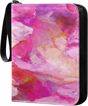 Exnundod Sport Card Binder Artistic Pink Purple Cute 4 Pocket Trading Card Binder PU Leather Card Collection Oil Painting 400 Cards Organizer Trading Card Albums for Sports Game Card