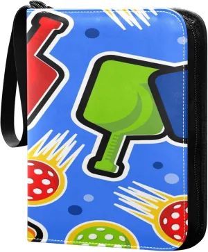 Exnundod Sport Card Binder Colorful Energetic Pickleball 4 Pocket Trading Card Binder PU Leather Card Collection 400 Cards Organizer Trading Card Albums for Sports Game Card