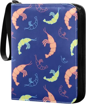 Exnundod Sport Card Binder Colorful Shrimp Seamless Pattern 4 Pocket Trading Card Binder PU Leather Card Collection 400 Cards Organizer Trading Card Albums for Sports Game Card