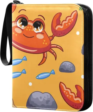 Exnundod Sport Card Binder Sea Crab Fish Turtle 4 Pocket Trading Card Binder PU Leather Card Collection Underwater 400 Cards Organizer Trading Card Albums for Sports Game Card