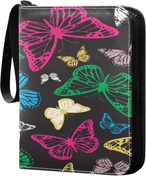 Exnundod Street Art Butterfly Cartoons Trading Card Binder for Cards, Colorful Card Album 4-Pockets for 400 Cards with Removable Sleeves PU Baseball Card Holder Football Sports Card Collection