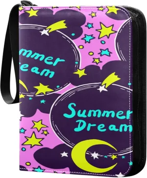 Exnundod Summer Dream Starry Night Trading Card Binder for Cards, Colorful Card Album 4-Pockets for 400 Cards with Removable Sleeves PU Baseball Card Holder Football Sports Card Collection