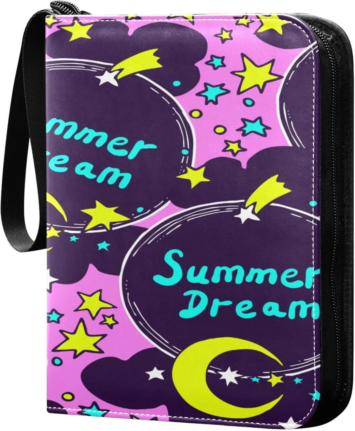 Exnundod Summer Dream Starry Night Trading Card Binder for Cards, Colorful Card Album 4-Pockets for 400 Cards with Removable Sleeves PU Baseball Card Holder Football Sports Card Collection