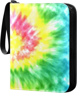 Exnundod Tie-dye Rainbow Colorful Trading Card Binder for Cards, Florid Card Album 4-Pockets for 400 Cards with Removable Sleeves PU Baseball Card Holder Football Sports Card Collection