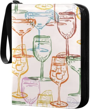 Exnundod Trading Card Binder for Cards Doodles Cocktail Pattern Card Album 4-Pockets 400 Cards Colorful Removable Sleeves PU Baseball Card Holder Football Sports Card Collection