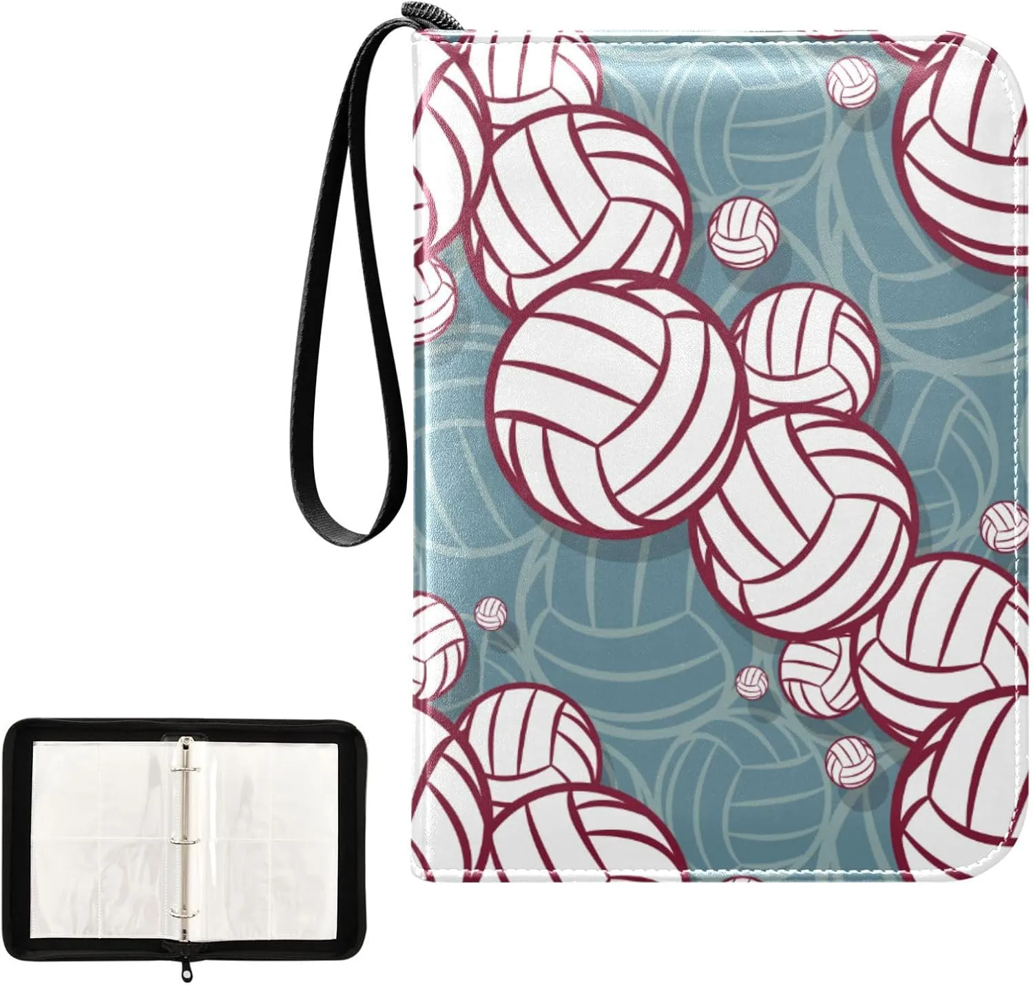 Exnundod Trading Card Binder for Cards Volleyball Ball Symbol Card Album 4-Pockets 400 Cards Removable Sleeves PU Baseball Card Holder Football Sports Card Collection