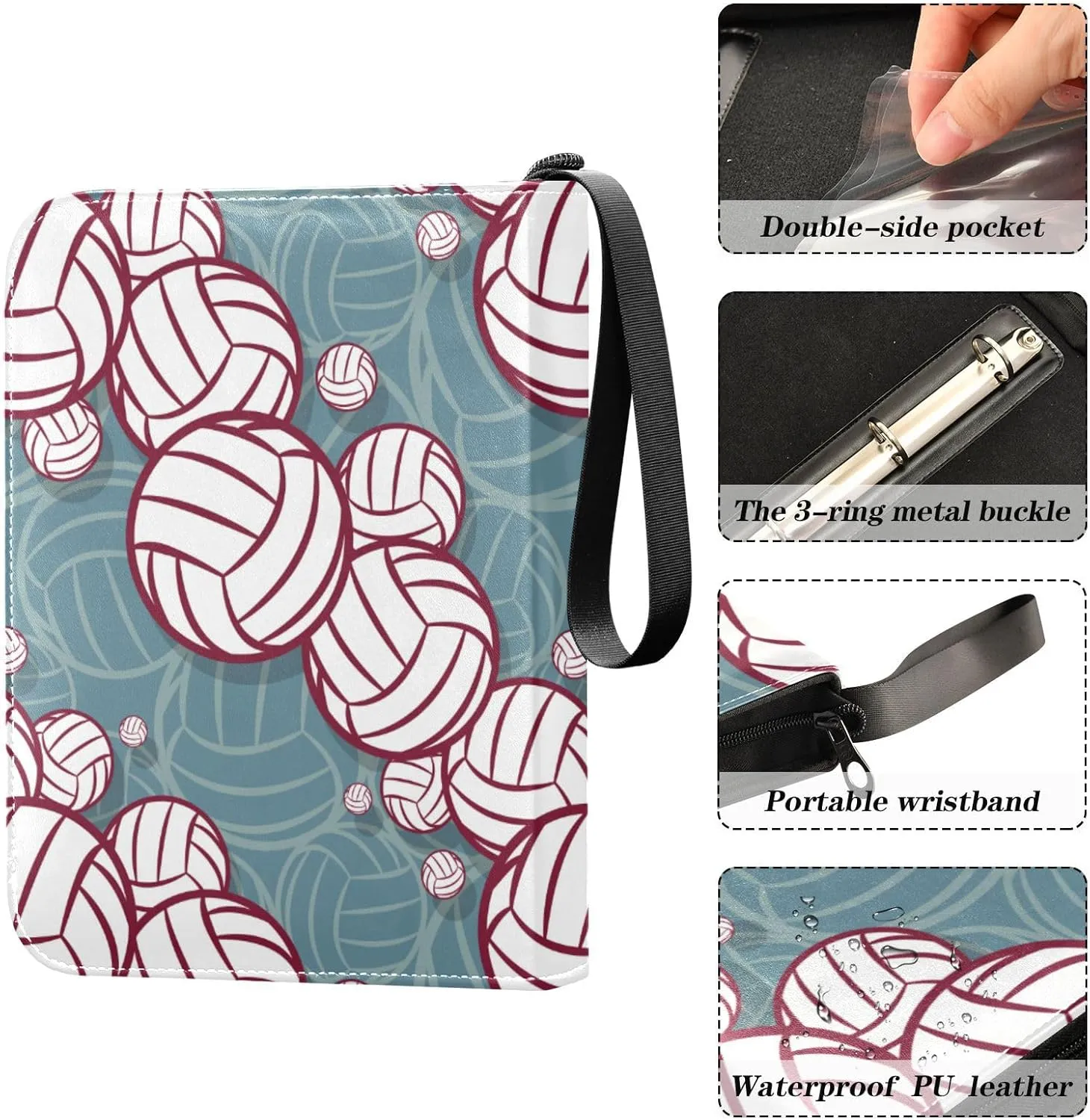 Exnundod Trading Card Binder for Cards Volleyball Ball Symbol Card Album 4-Pockets 400 Cards Removable Sleeves PU Baseball Card Holder Football Sports Card Collection