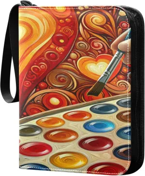 Exnundod Valentines Day Hearts Trading Card Binder for Cards, Cartoon Colorful Painting Card Album 4-Pockets for 400 Cards with Removable Sleeves PU Baseball Card Holder Football Sports Card Collecti