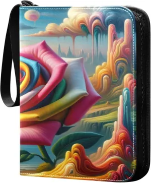 Exnundod Valentines Rainbow Rose Trading Card Binder for Cards, Colorful Card Album 4-Pockets for 400 Cards with Removable Sleeves PU Baseball Card Holder Football Sports Card Collection