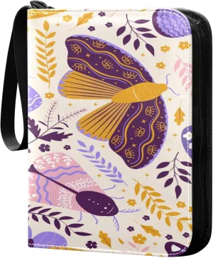 Exnundod Vintage Butterflies Leaves Trading Card Binder for Cards, Colorful Card Album 4-Pockets for 400 Cards with Removable Sleeves PU Baseball Card Holder Football Sports Card Collection